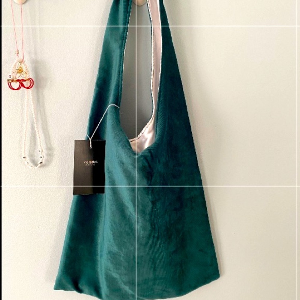 turquoise velvet tie tote bag with floral wallet